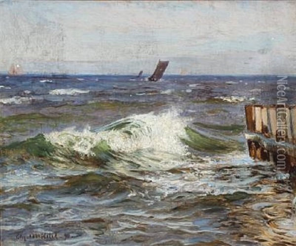 Coastal Scene, Presumably From Dragor Harbour Oil Painting - Christian Ferdinand Andreas Molsted