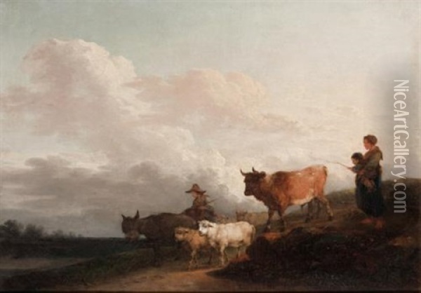 Tending The Herd Oil Painting - Philip James de Loutherbourg