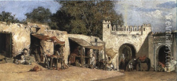 An Arabian Market Oil Painting - Jean Joseph Benjamin Constant