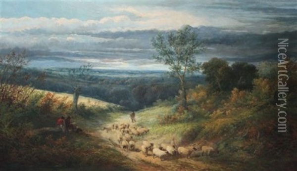 A Rest By The Wayside Oil Painting - William Linnell