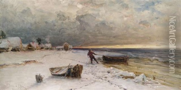 Winterliche Kustenlandschaft Im Abendlicht Oil Painting - Yuliy Yulevich (Julius) Klever