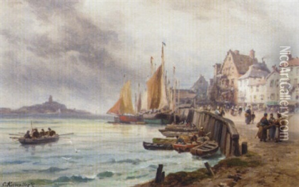 A French Port Oil Painting - Charles Euphrasie Kuwasseg