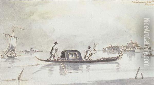 Venezia, San Lazzaro Degli Armeni, Con Una Gondola Oil Painting - Giacomo Guardi