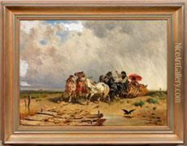 Rasante Wagenfahrtin Der Puszta Oil Painting - Adolf van der Venne