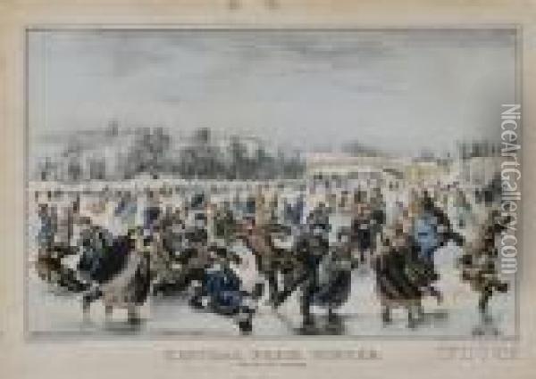 Central Park Winter, The Skating Carnival Oil Painting - Currier & Ives Publishers