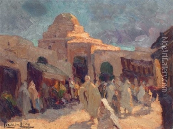 Le Souk Devant La Mosquee Sidi Mahrez Oil Painting -  Lazare-Levy