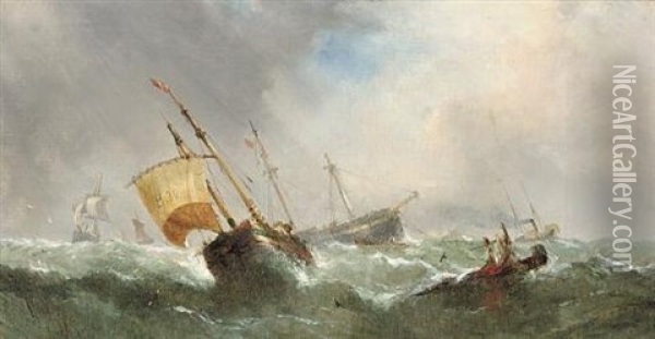 Shipping In A Swell Oil Painting - William Callcott Knell
