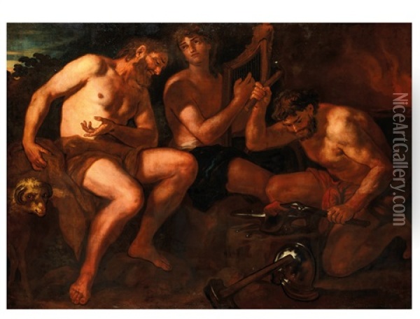 La Forge De Vulcain Oil Painting - Johann Carl Loth