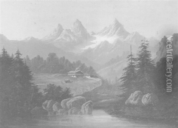 Alpine Scene With Haycart Oil Painting - Bela Ivanyi Gruenwald