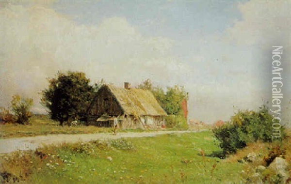 Skansk Torpstuga, Motiv Fran Billinge Oil Painting - Gustaf Rydberg