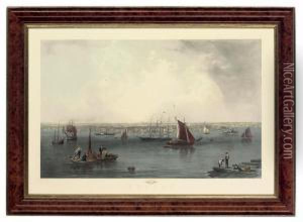 Depicting Figures And Ships In A Townscape Oil Painting - Benjamin F., Smith Jr.