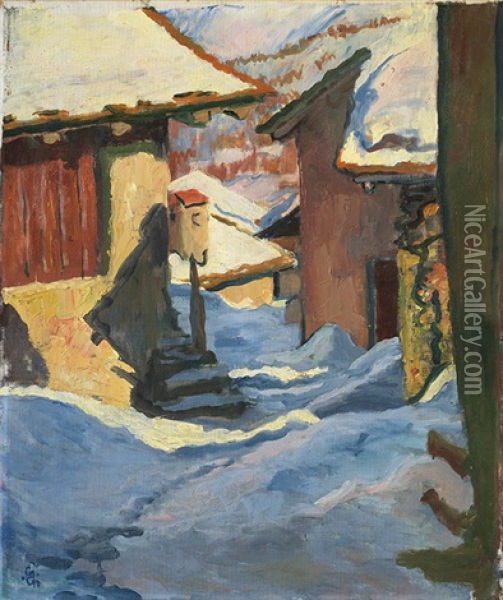 Verschneite Dorfpartie In Capolago Oil Painting - Giovanni Giacometti