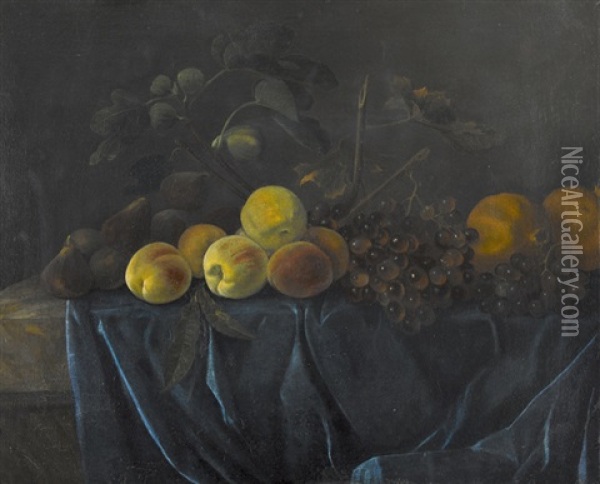 Stillleben Mit Fruchten Auf Blauem Stoff Oil Painting - Constance (Marie Francoise C. La Martiniere) Mayer