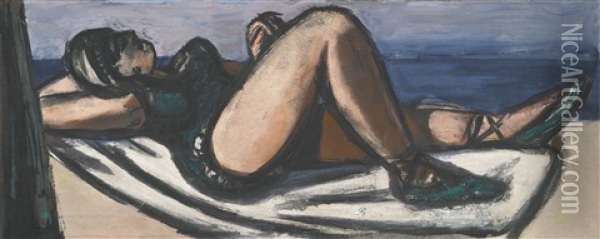 Schlafende Am Strand (quappi At The Beach) Oil Painting - Max Beckmann