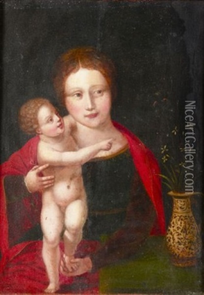 Vierge A L'enfant Au Vase De Fleurs Oil Painting -  Master of the Female Half Lengths