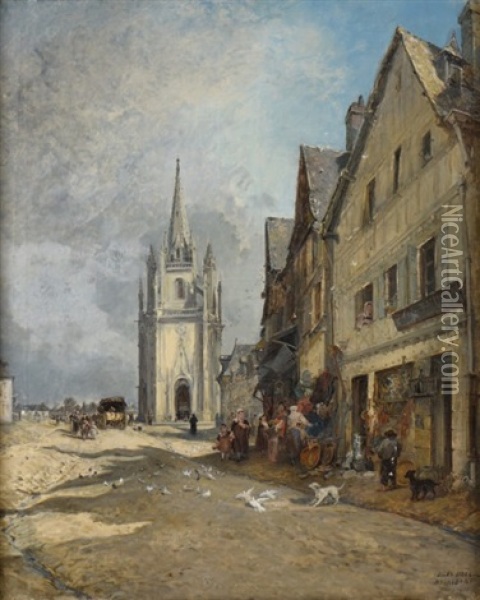 Vue D'hennebont Oil Painting - Jules Achille Noel