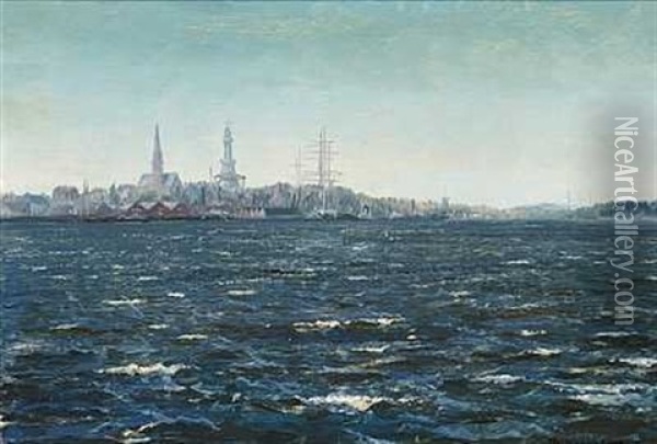 Kystparti Med Udsigt Mod Bergen Oil Painting - Christian Benjamin Olsen