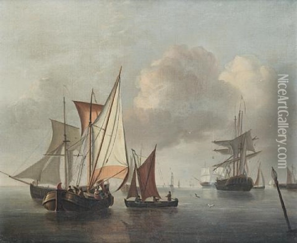 Dutch Pinks And Other Vessels In A Calm Offshore Oil Painting - William Anderson