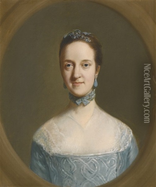 Portrait Of Mrs Elizabeth Edgar, Half-length, Wearing A Blue Dress Oil Painting - Thomas Gainsborough