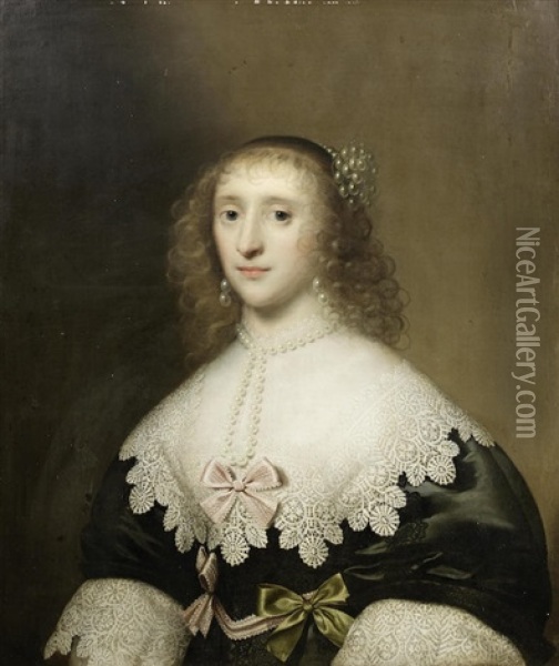 Portrait Of A Lady, Traditionally Identified As Anne, Countess Of Bedford Oil Painting - Cornelis Jonson Van Ceulen