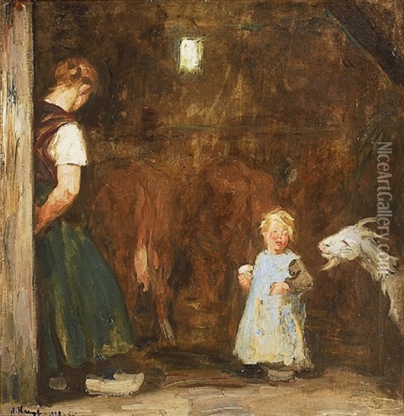 Die Diebische Ziege Oil Painting - Arthur Kampf