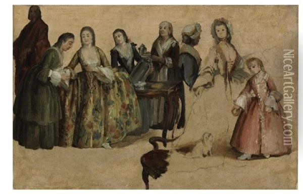 An Elegant Company (sketch) Oil Painting - Pietro Longhi