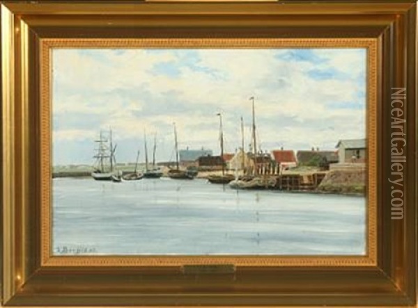 Scenery From Nordby Harbour Oil Painting - Louise Marie Magdalene Bonfils