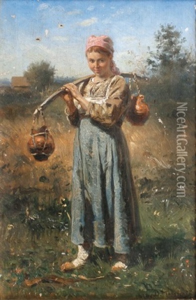 Jeune Porteuse D'eau Oil Painting - Vasily Maksimov