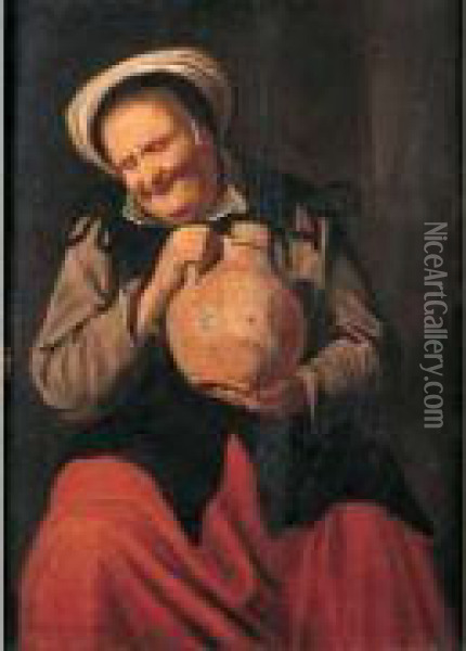 Femme Portant Un Pot Oil Painting - David The Younger Ryckaert