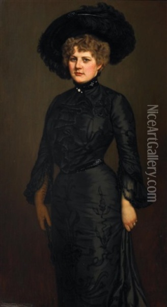 Portrat Einer Eleganten Dame Im Schwarzen Kleid Oil Painting - Friedrich August von Kaulbach