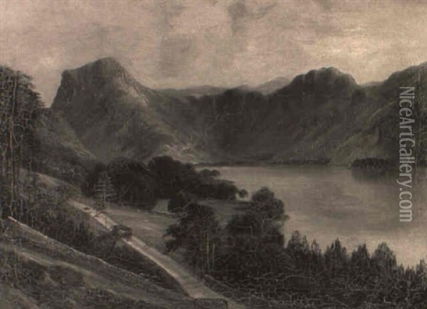 Evening: A Glimpse Of Buttermere Lake, Cumberland Oil Painting - William Frederick Mitchell