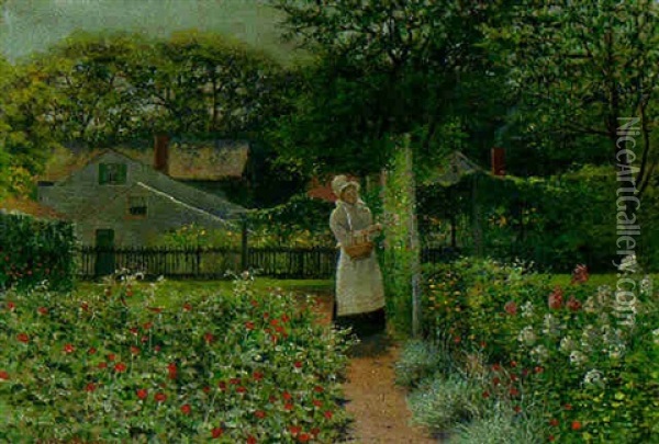 Picking Berries In The Garden Oil Painting - Robert Ward Van Boskerck