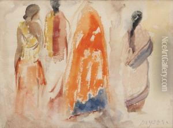 Femmes A Mysore, Inde. Oil Painting - Sarkis Katchadourian