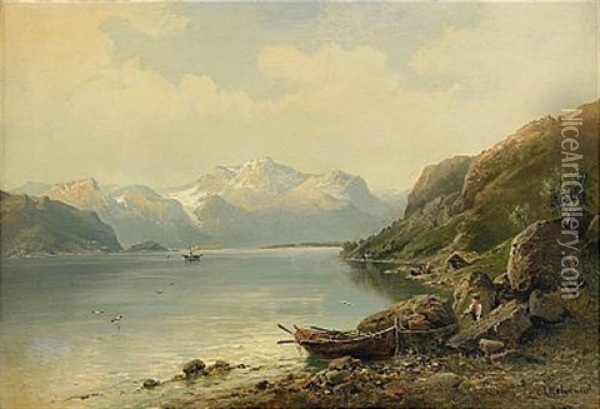 Fjordlandskap Oil Painting - Josephina Holmlund