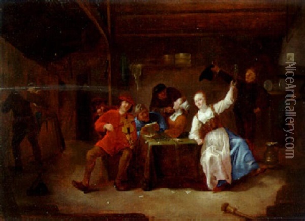 Peasants Making Music In A Tavern Oil Painting - Gerrit Lundens