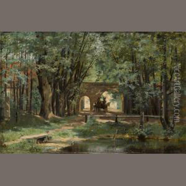 A Wooded Landscape With A Wagon And Driver Near A Gate Oil Painting - Elisabeth Von Eicken