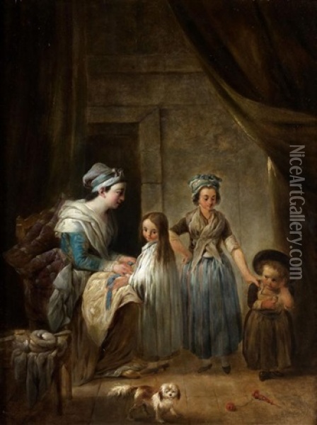 La Toilette Des Enfants Oil Painting - Jacques Gamelin