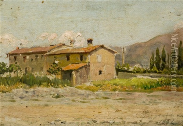 Villa In Einer Toskanischen Landschaft Oil Painting - Telemaco Signorini