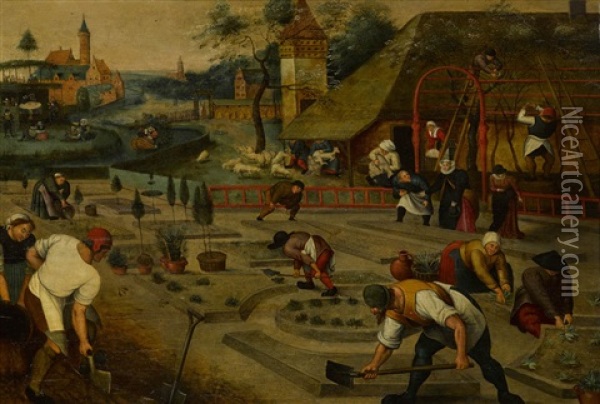 Fruhling - Das Bereiten Der Blumenbeete Oil Painting - Pieter Brueghel the Younger