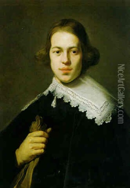 Portrait Of A Man Wearing A Black Coat With A White Lace Collar Oil Painting - Jacob Adriaensz de Backer