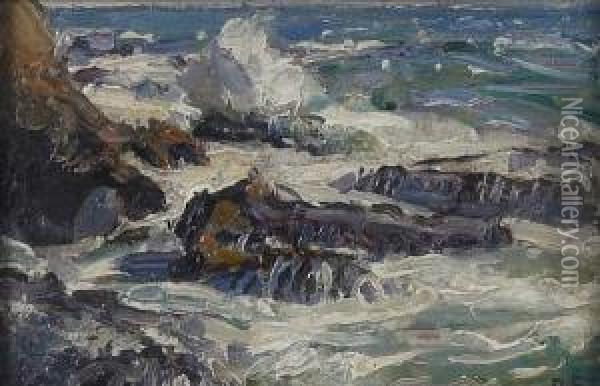 Rocky Coastal Scene Oil Painting - George Gardner Symons