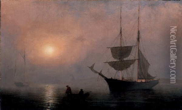 Ship In Fog, Gloucester Harbor Oil Painting - Fitz Henry Lane
