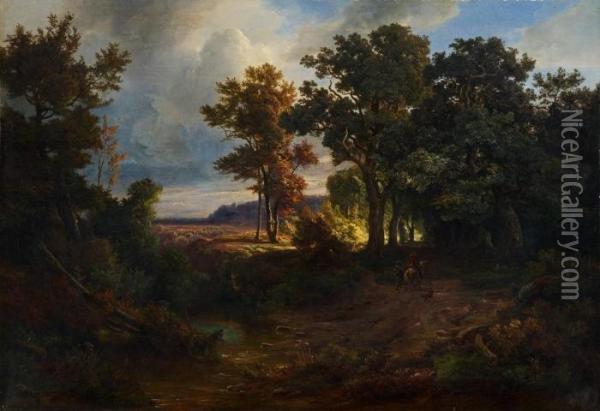 Landschaft Mit Waldweg Und Reiter Oil Painting - Christian Bernhard Morgenstern