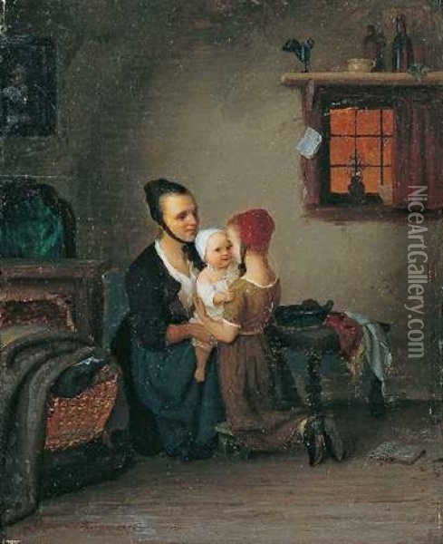 Mutter Mit Kindern Oil Painting - Johann Georg Meyer von Bremen