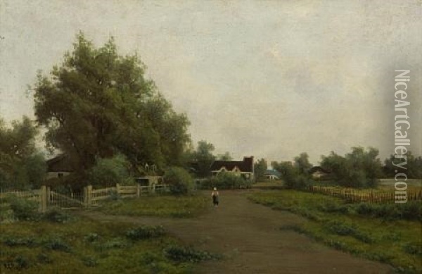 A Landscape With A Figure On A Path Oil Painting - Ransom Gillet Holdredge