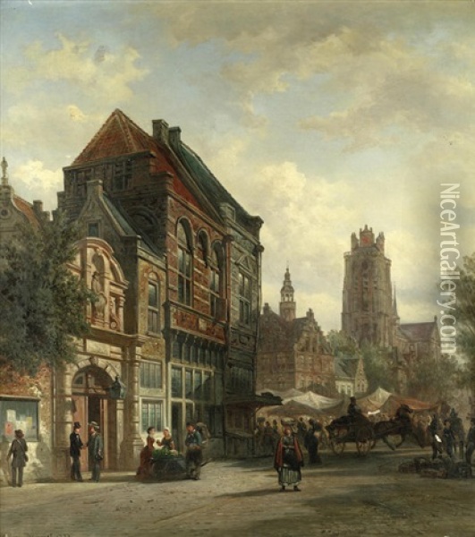 Street Scene, Dordrecht Oil Painting - Elias Pieter van Bommel