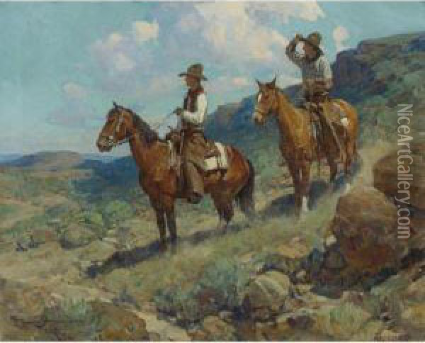 Texas Cowboys Oil Painting - Frank Tenney Johnson