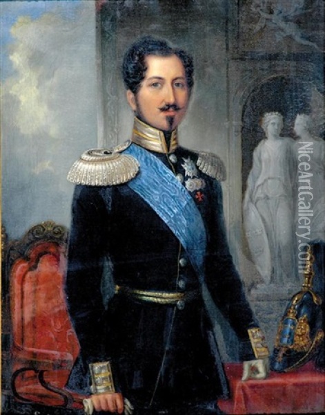 Pair Of Portraits: King Oscar I And Josephine Oil Painting - Frederik Westin