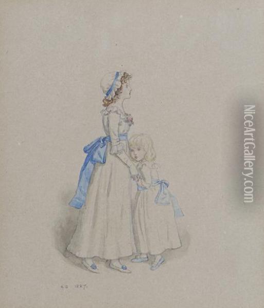 Sisters Oil Painting - Kate Greenaway