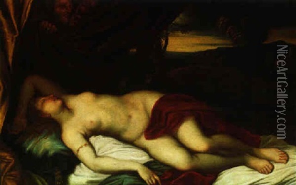 Schlafende Venus In Einer Landschaft, Von Zwei Satyrn       Beobachtet Oil Painting - Federico Cervelli
